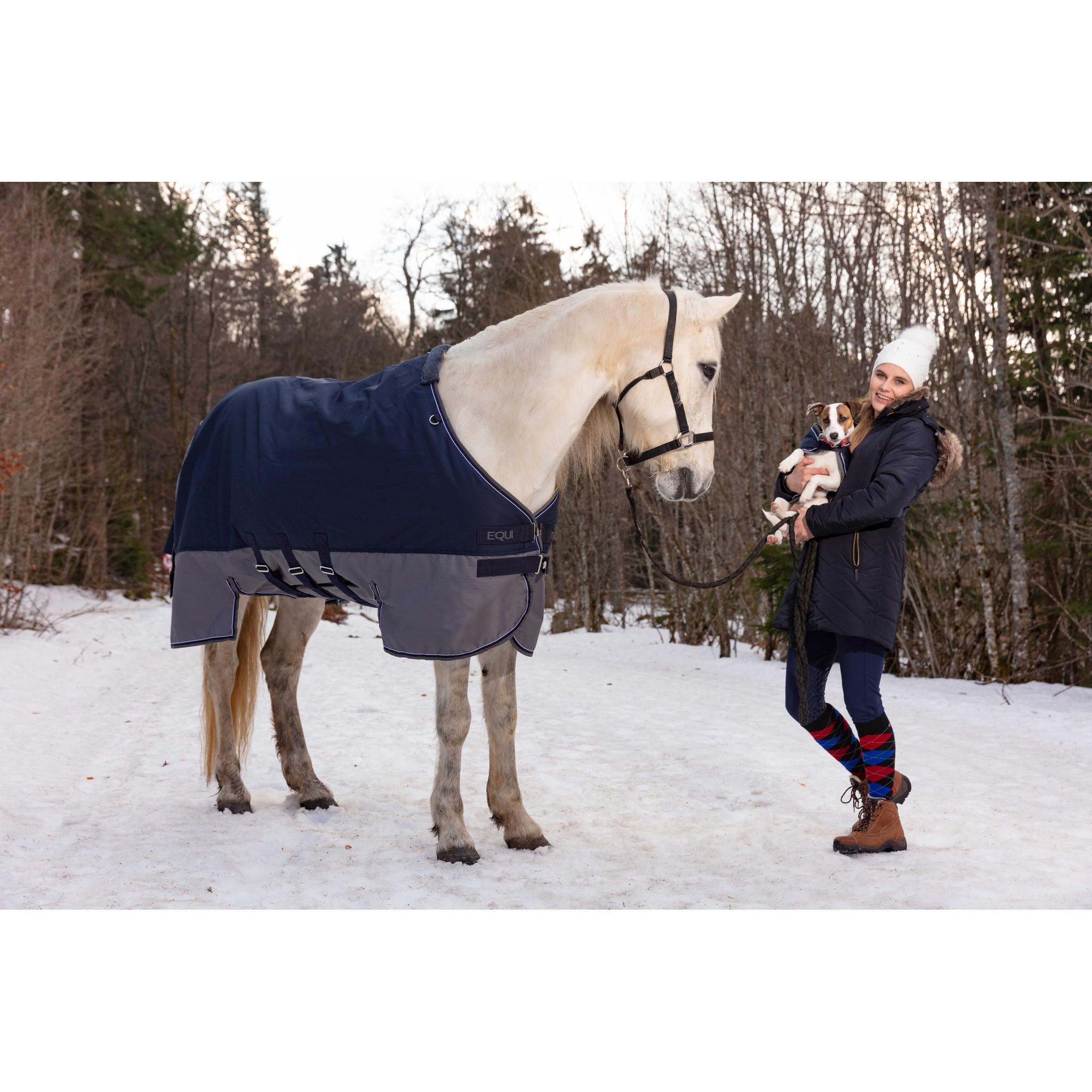 EQUITHÈME Tyrex New 600 D Turnout rug - belly belt Navy blue/grey 400922763