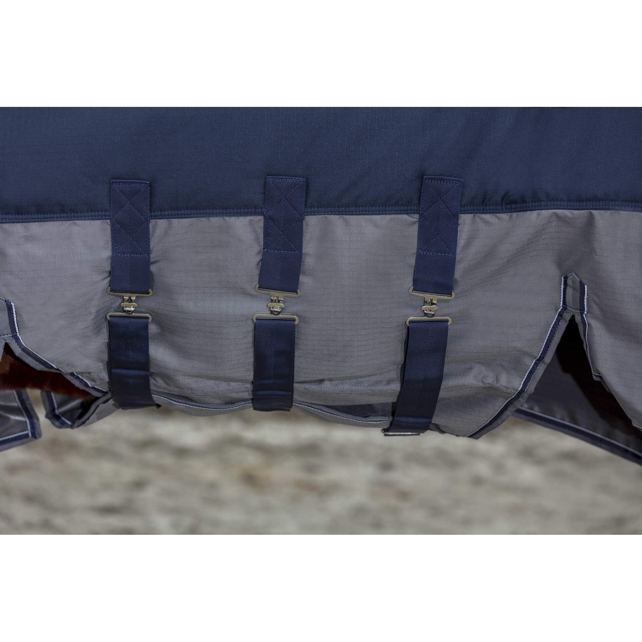 EQUITHÈME Tyrex New 600 D Turnout rug - belly belt Navy blue/grey 400922763