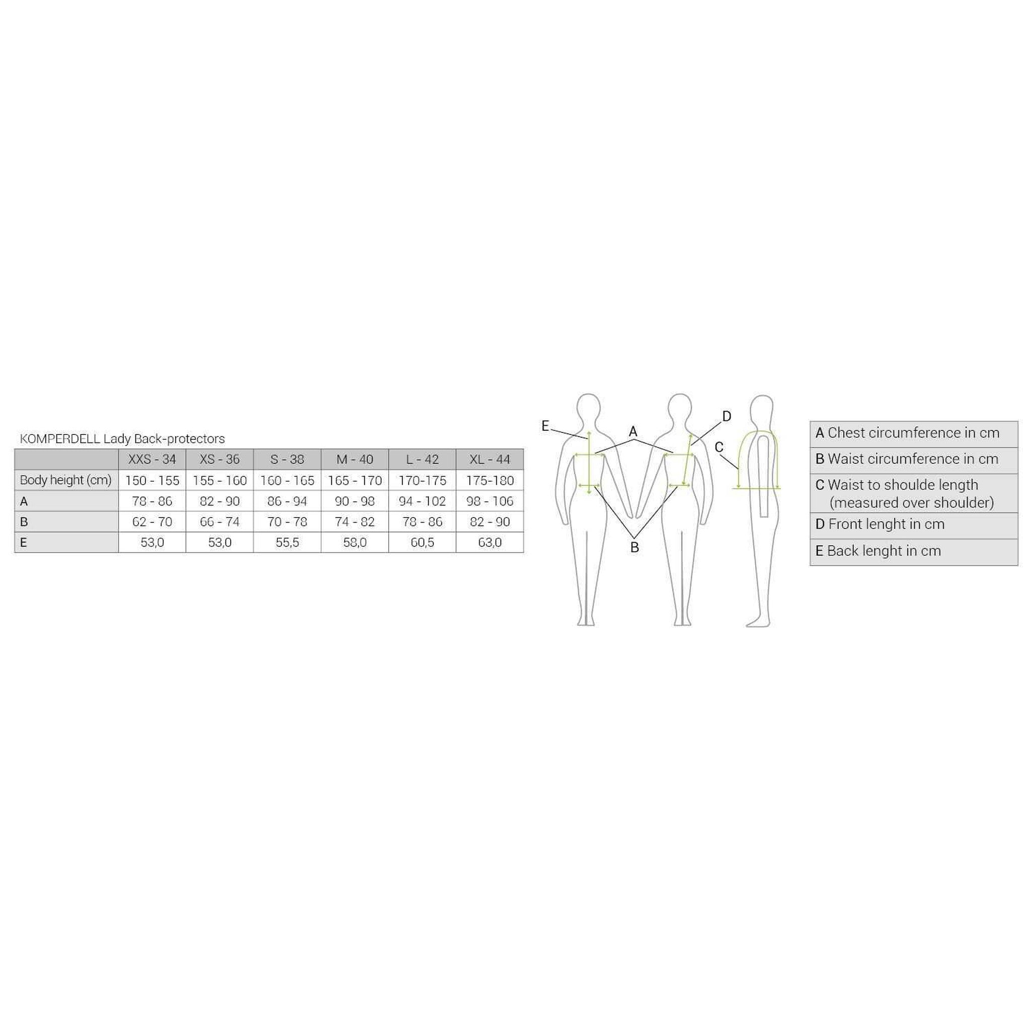Komperdell FlexFit Back Protector for Ladies Black/grey - 991024115_sizechart_2