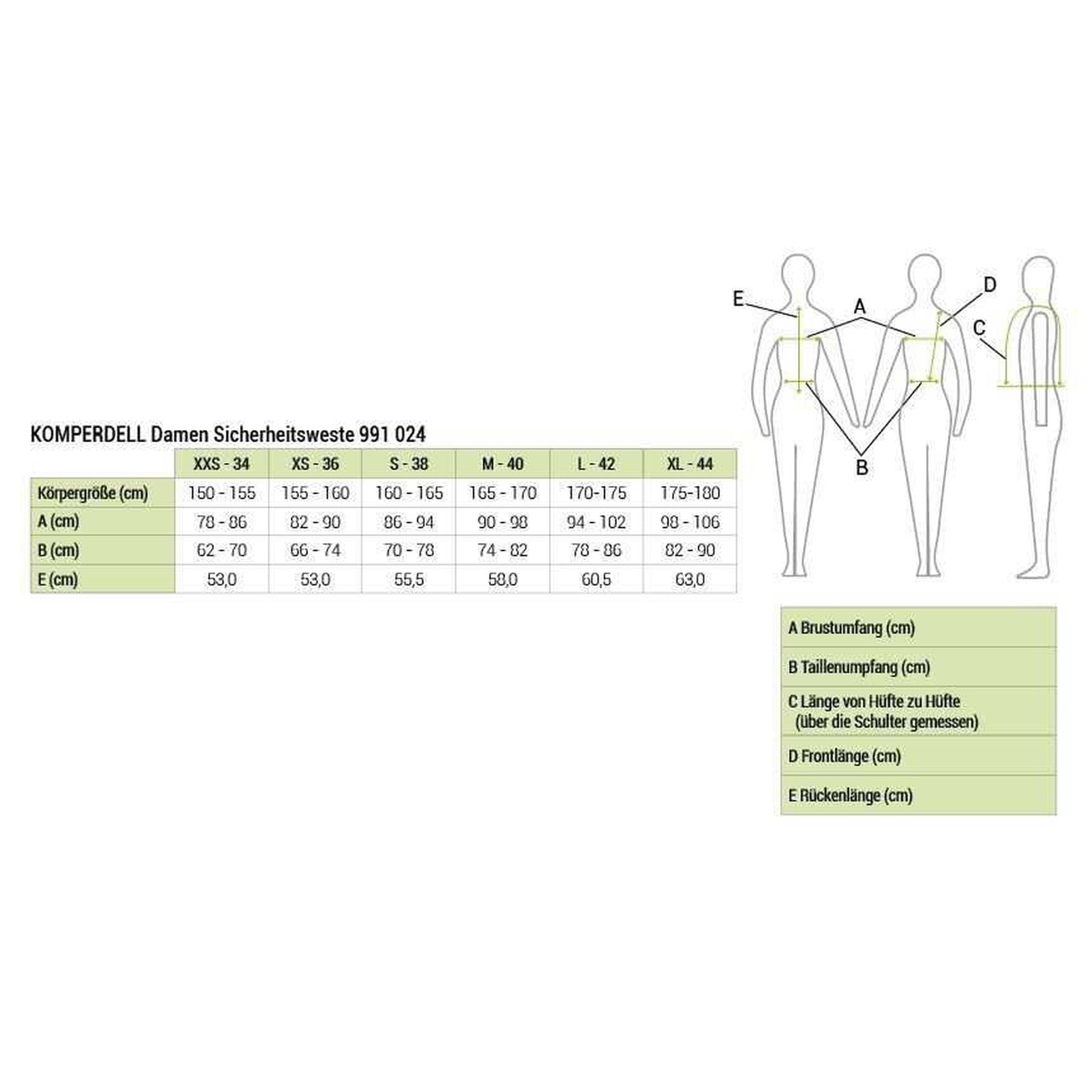 Komperdell FlexFit Back Protector for Ladies Black/grey - 991024114_sizechart_3