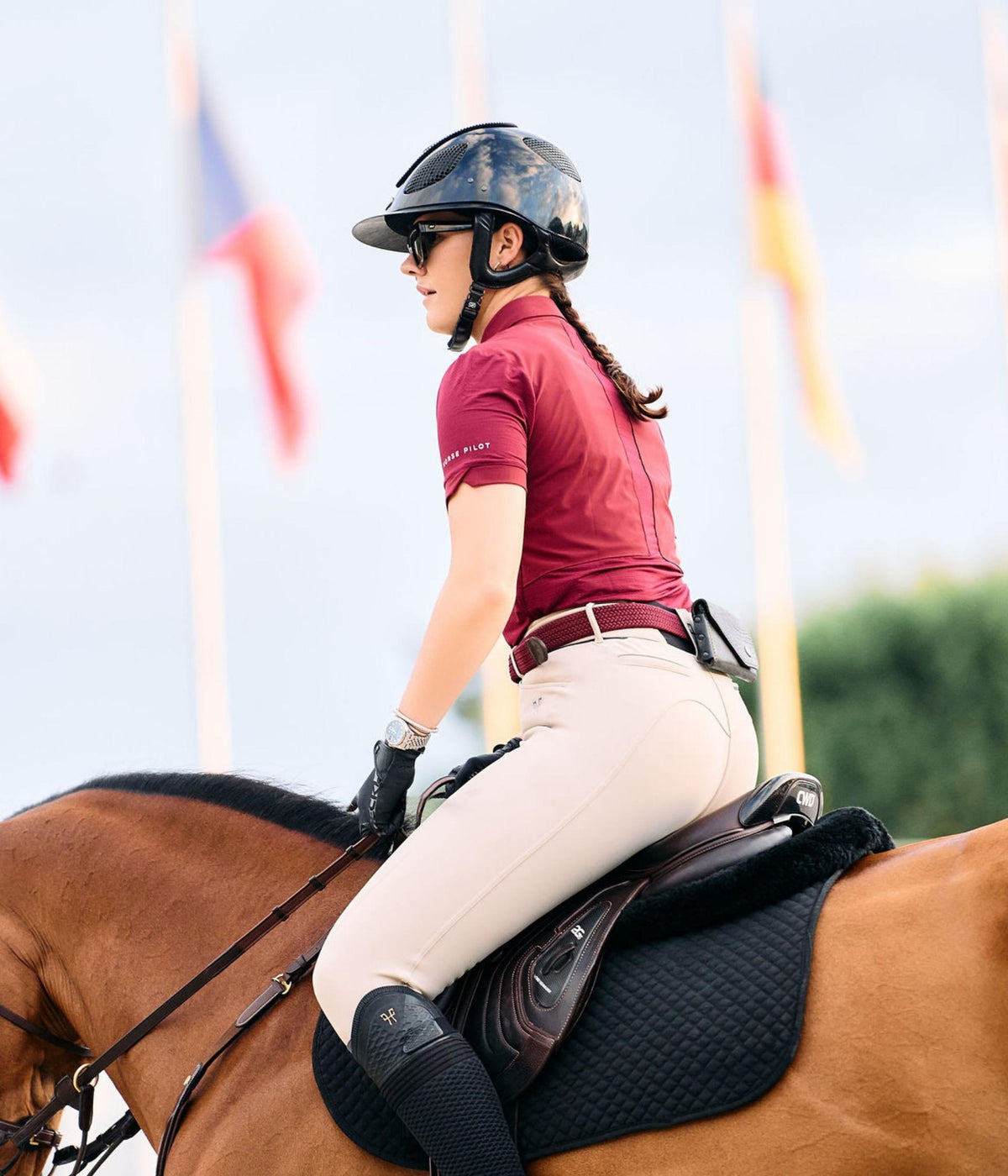 Horse Pilot Aeromesh SS Polo Shirt Women - Dark Red