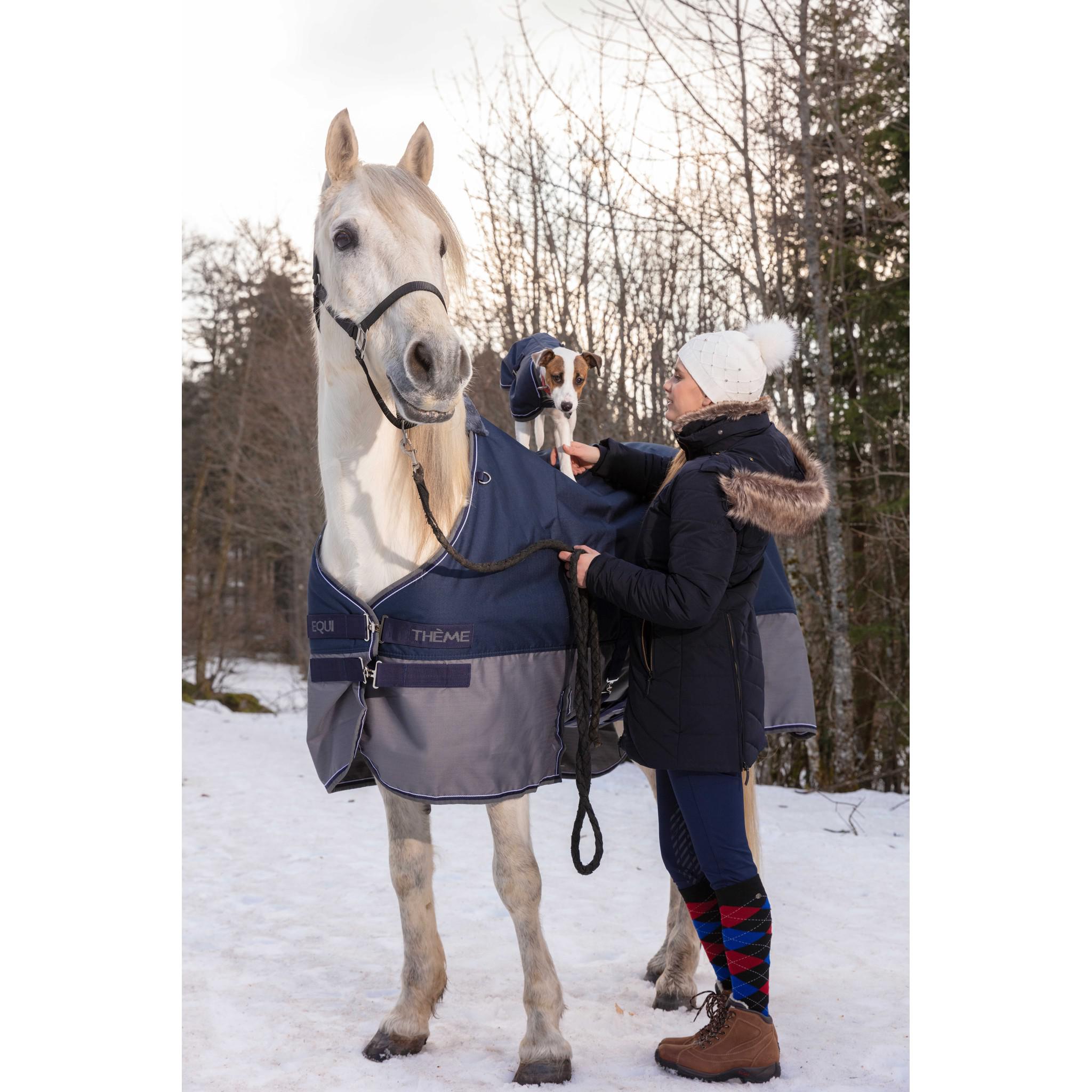 EQUITHÈME Tyrex New 600 D Turnout rug - belly belt Navy blue/grey 400922763