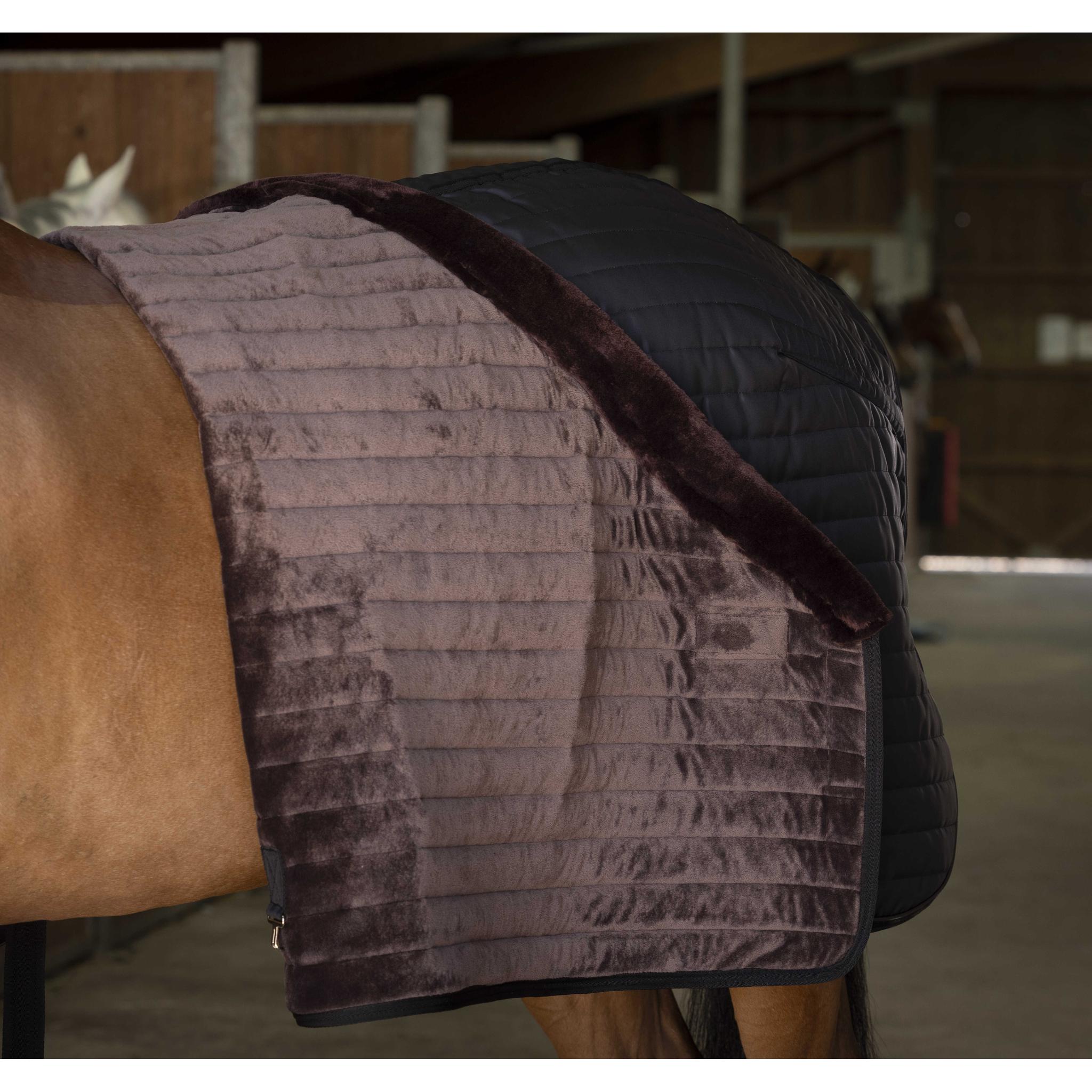 EQUITHÈME Teddy Stable Blanket with Synthetic Sheepskin Lining - Black/brown - 400809163_ambi_3