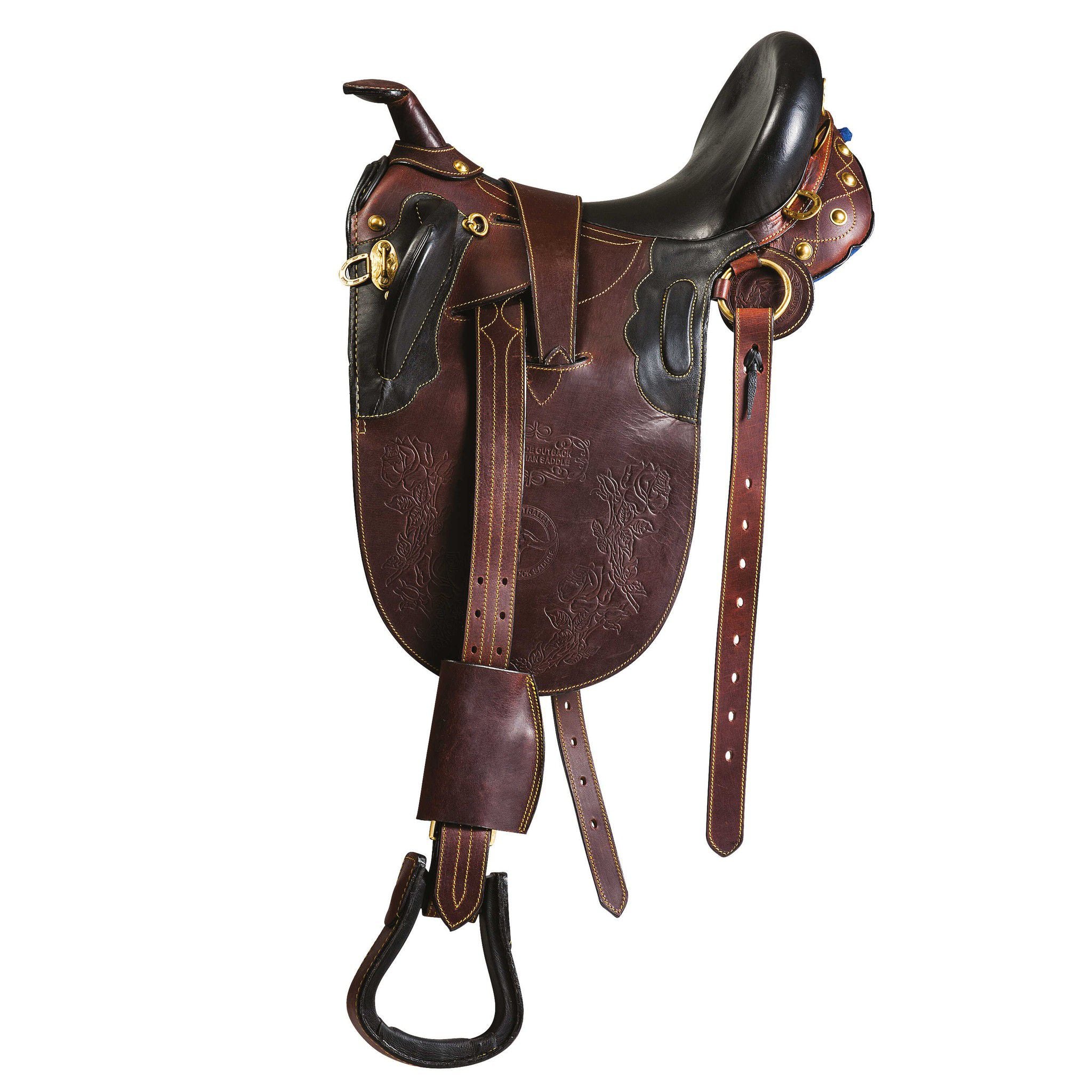 Stock saddle, stitched, with horn Randol's Club Havana/black 111052018