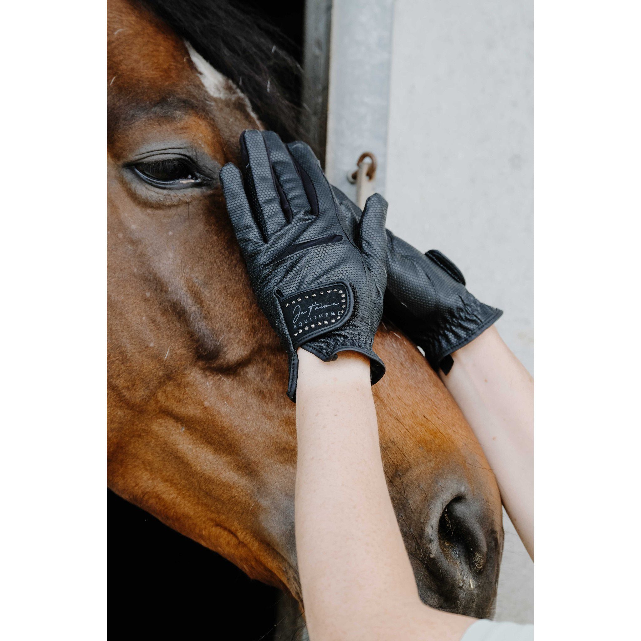 Je t’aime EQUITHÈME Strass Gloves - Adult Black/black 930016022