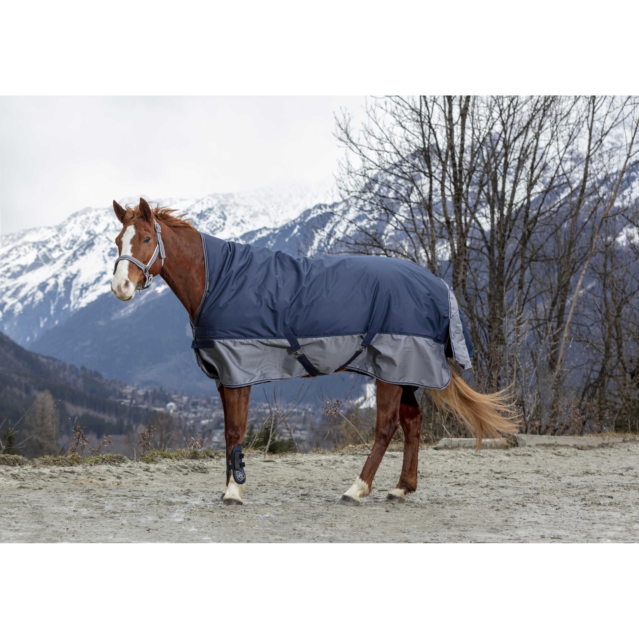ÉQUITHÈME Tyrex 600D Turnout rug - High Neck Navy blue/grey 400916763