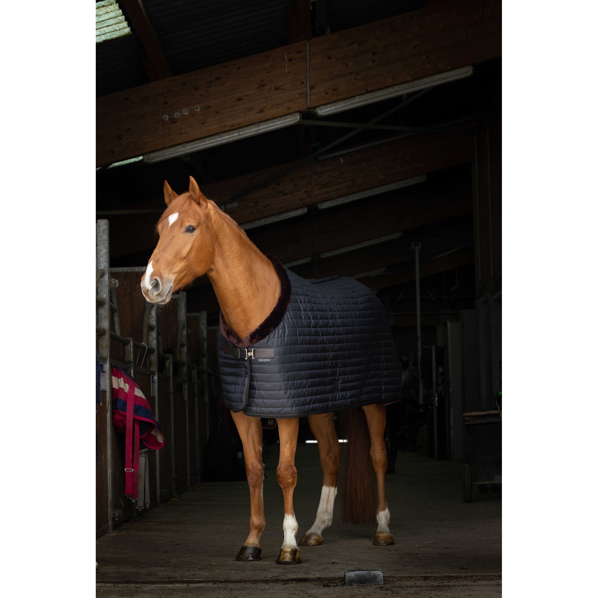 EQUITHÈME Teddy Stable Blanket with Synthetic Sheepskin Lining - Black/brown - 400809163_ambi_1